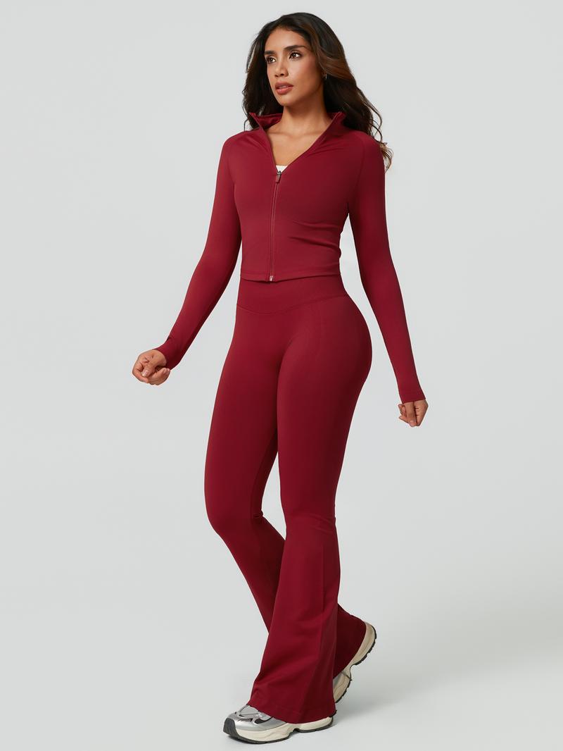 Women's 2-Piece Sportswear Set, Long Sleeve Slim Fit Top & High Waist Tight-Fitting Pants, Yoga Gym Running Comfortable Breathable, Sweatsuit Set