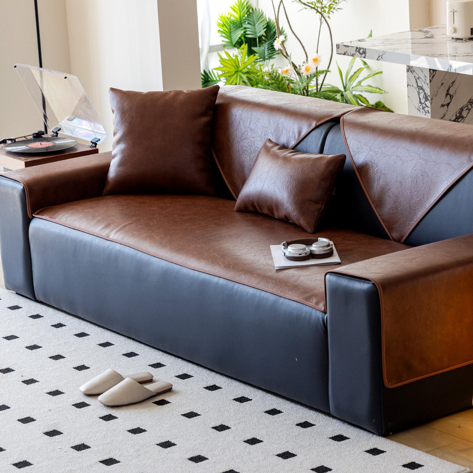 1pc retro thick leather sofa cushion, modern light luxury style, one-piece easy bed, universal in all seasons, can be used in living room, bedroom