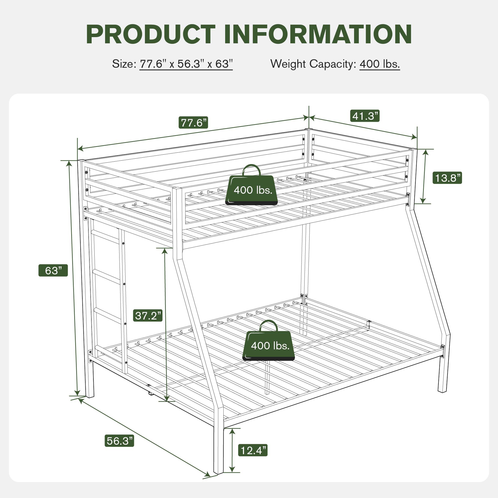 MUTICOR Metal Bunk Bed Twin Over Full Size, 【Frame Only No Mattress】Heavy Duty Sturdy Frame with 12" Under-Bed Storage for Teen & Adults #TikTokShopBlackFriday #ChristmasGifts MUTICOR Metal Bunk Bed Twin Over Full Size, 【Frame Only No Mattress】Heavy Duty Sturdy Frame with 12" Under-Bed Storage for Teen & Adults #TikTokShopBlackFriday #ChristmasGifts
