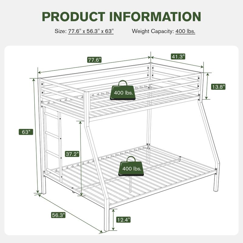 MUTICOR Metal Bunk Bed Twin Over Full Size, 【Frame Only No Mattress】Heavy Duty Sturdy Frame with 12" Under-Bed Storage for Teen & Adults #TikTokShopBlackFriday #ChristmasGifts