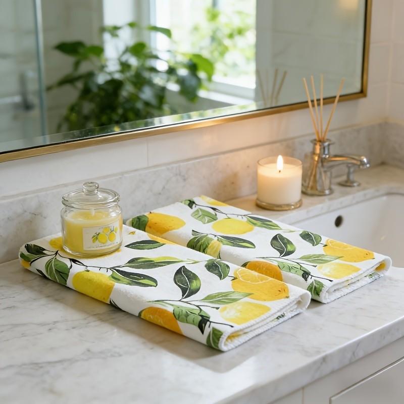 2-Piece Lemon Pattern Kitchen Towels Set, Polyester Cleaning Cloth, Highly Absorbent, Soft and Durable, Ideal for Glass, Cooktops, Pots, Bowls