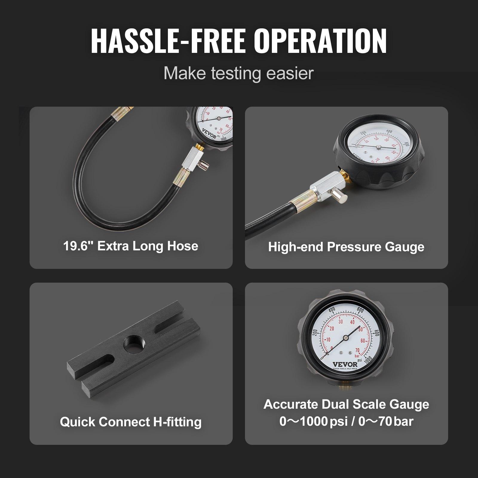 【Summerfinds】VEVOR Diesel Engine Compression Tester, 18 pcs Cylinder Pressure Test Tool Kit, with 0-1000 psi Gauge and Adapters, Diesel Injector Tester Check Cylinders in Diesel Trucks, Tractors, Equipment, Quick Connect
