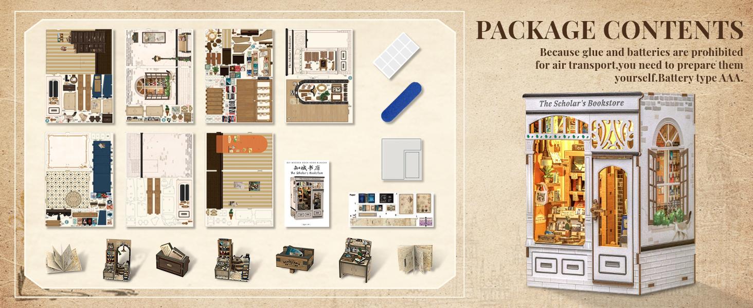 CUTEBEE DIY 3D Book Nook Kit The Scholar's Bookstore – Miniature Wooden House Dollhouse, Handmade Creative Bookshelf Decor | Holiday, Christmas and Black Friday Gift for Adults