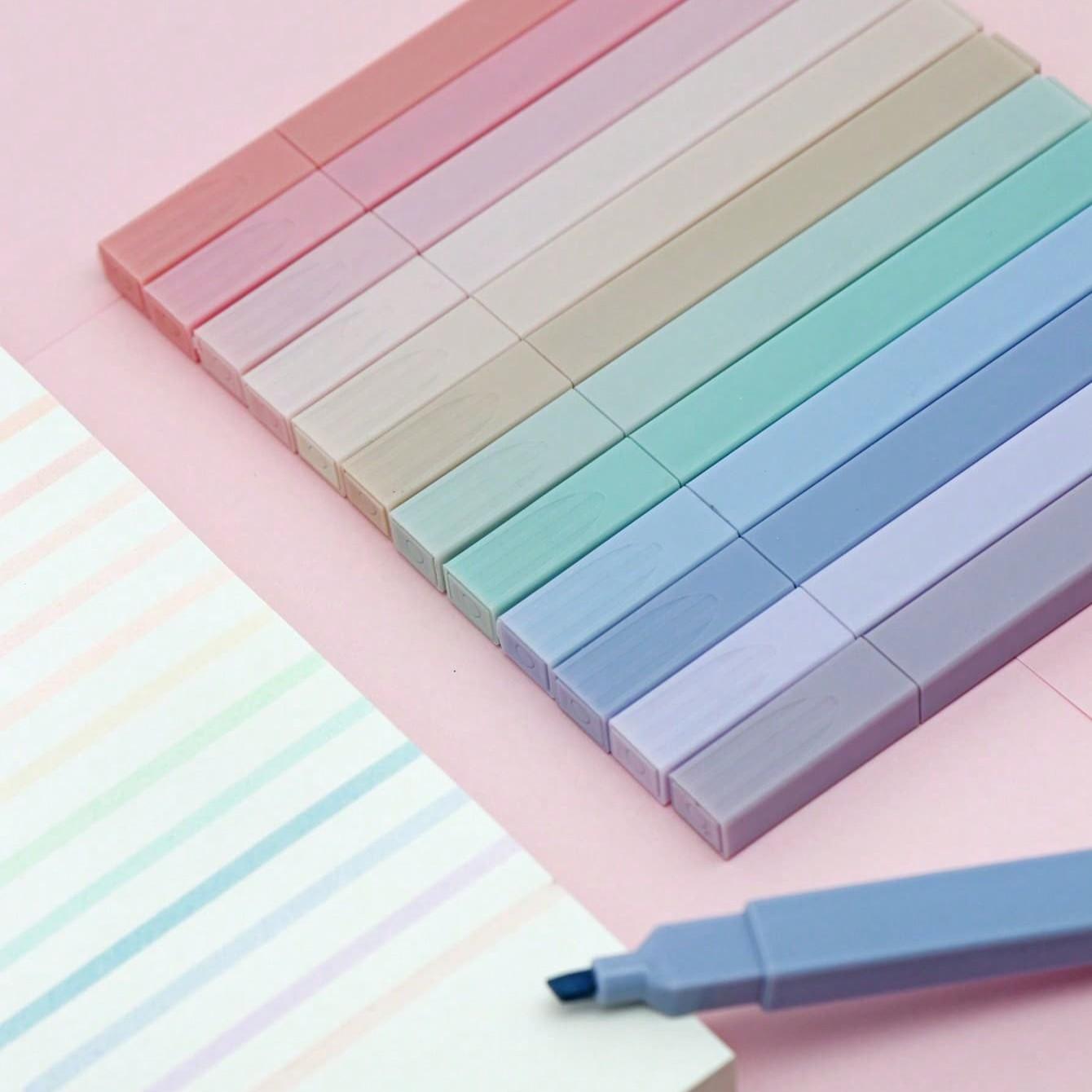 Morandi Aesthetic Square Fluorescent Pens, Soft Tip Angled Markers, Non-Bleed, Quick Dry, Ideal for Journals, Notes, Student Supplies