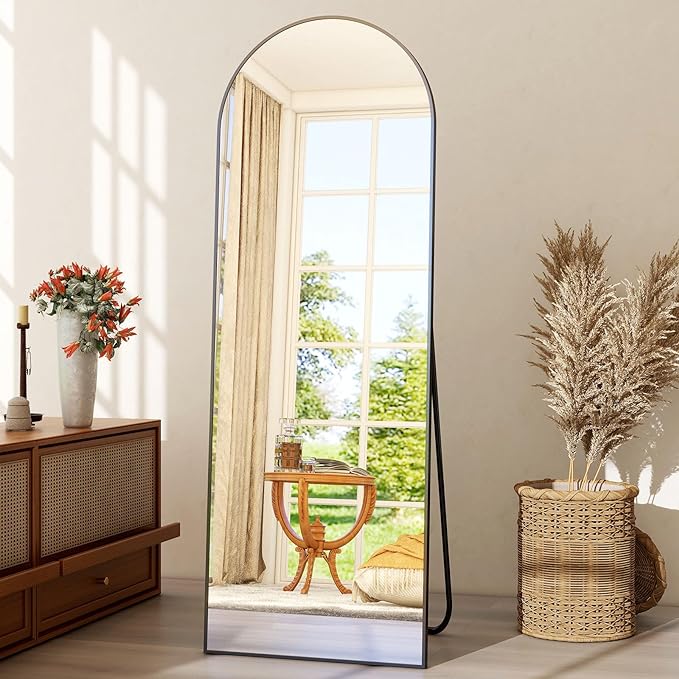 64"x21" Arch Floor Mirror, Full Length Mirror Wall Mirror Hanging or Leaning Arched-Top Full Body Mirror with Stand for Bedroom, Dressing Room, Black