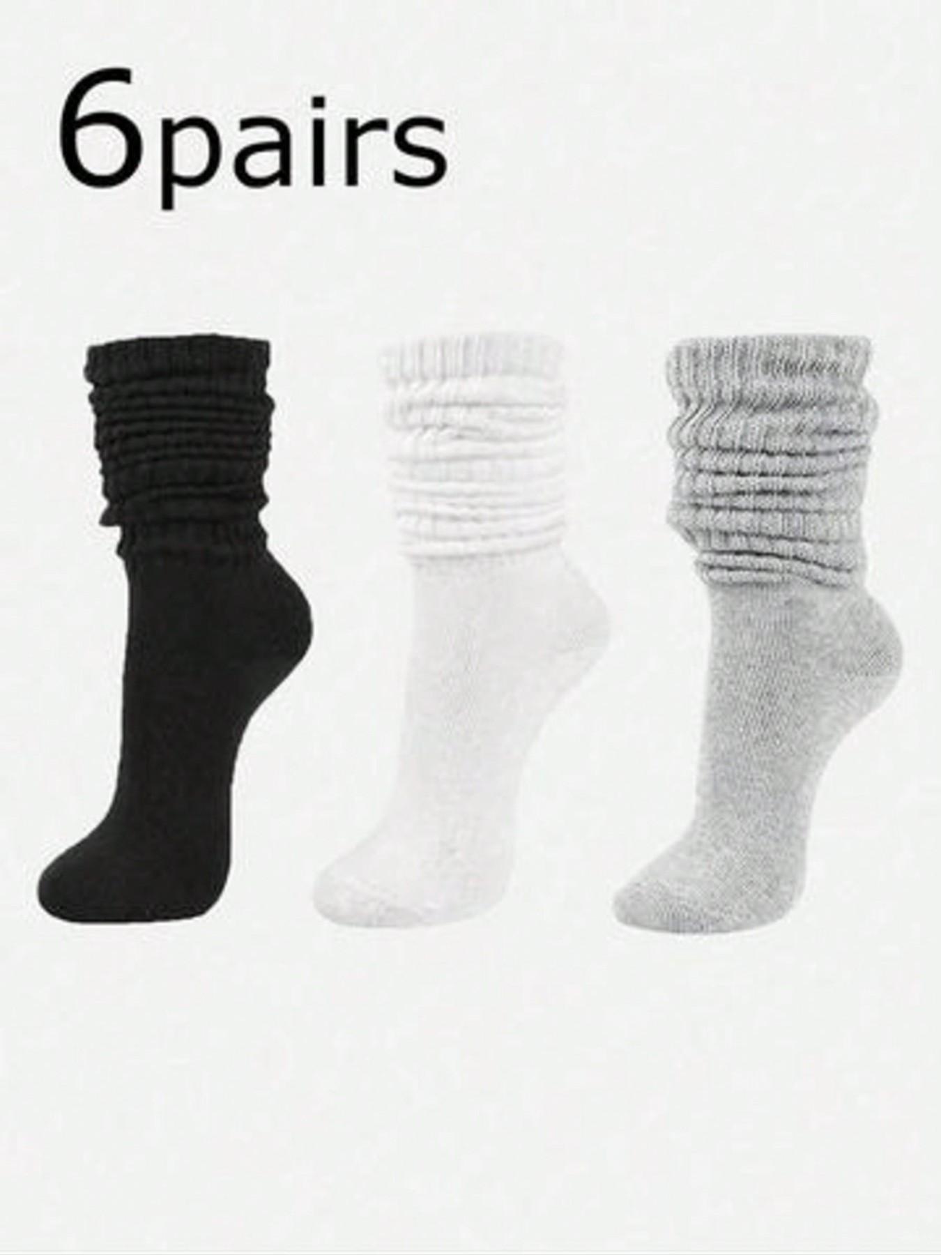 Women's Crew Socks Set, 3 Pairs/6 Pairs/10 Pairs, Solid Color, Simple Style, Spring & Fall Long Socks, Knit Split Design, Tight Fit Mid-Calf