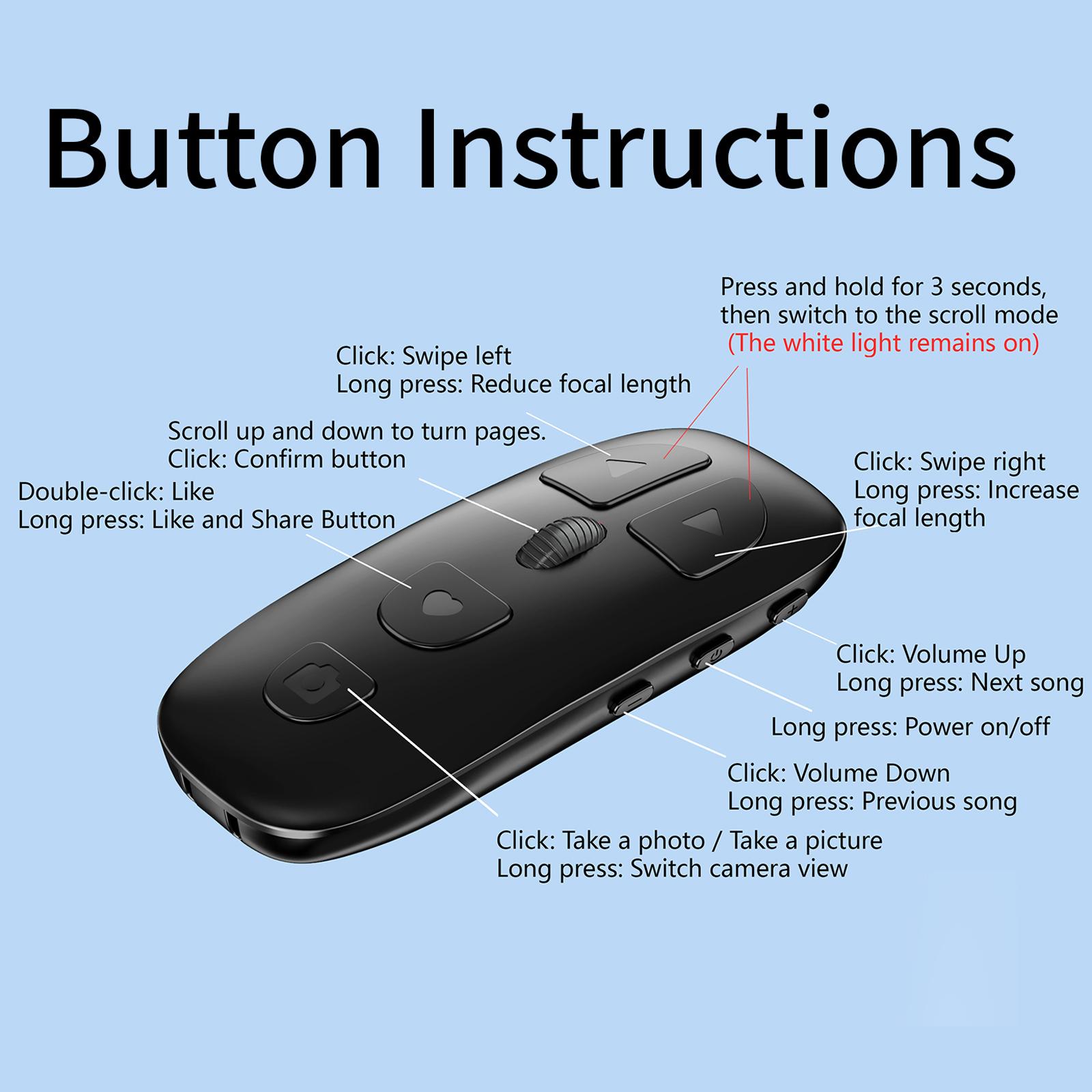 Wheeled Phone Remote Controller, Tiktok Video Swipe Control, Smart Selfie Remote with Zoom Function, Volume Control, for Android and iOS Phones/pads