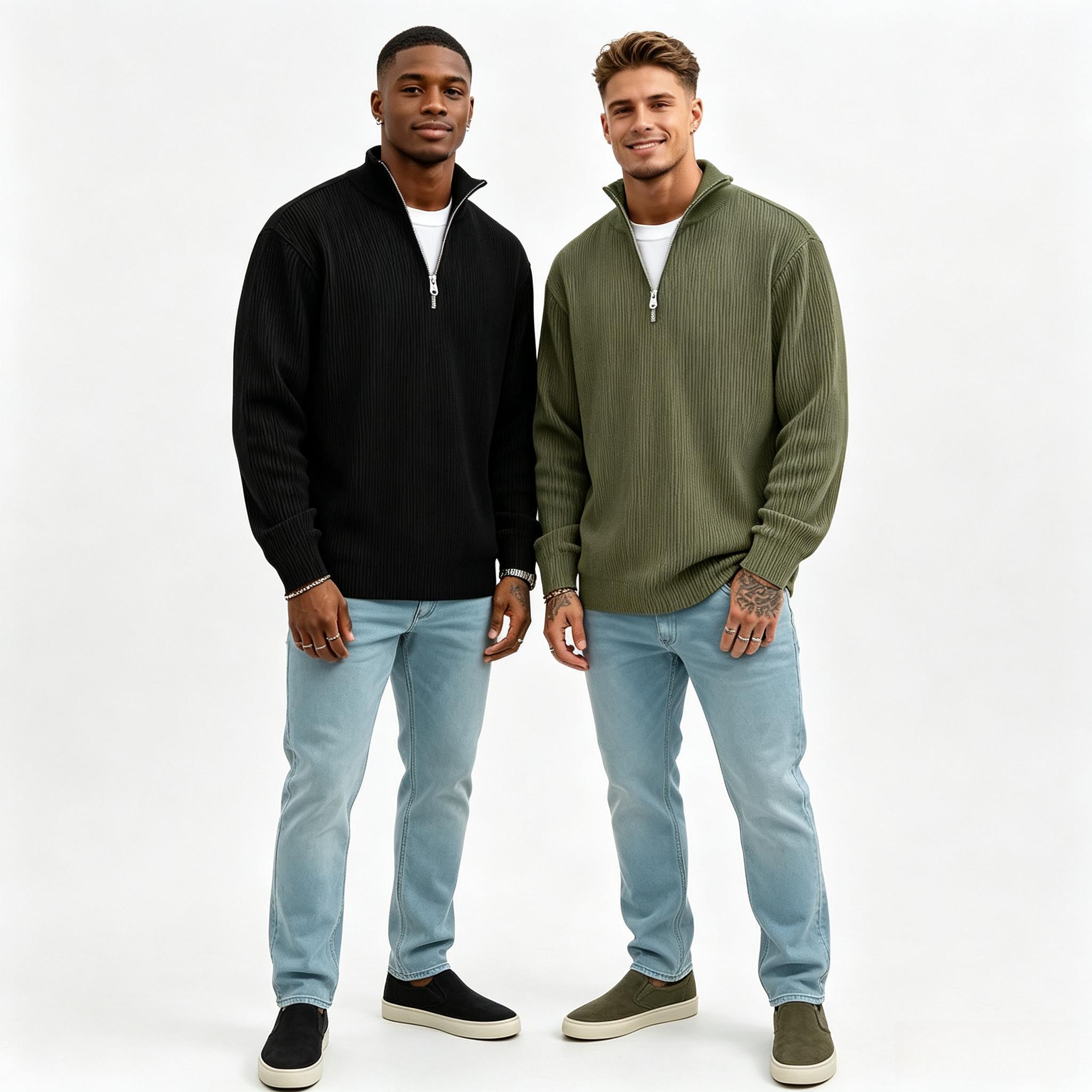 1/2 Pack Men's Corduroy Long-Sleeve Pullover with a Stand Collar and Quarter-Zip Closure, Designed as Versatile Clothing for Men for Everyday Casual Layering and Comfort. 1/2 Pack Men's Corduroy Long-Sleeve Pullover with a Stand Collar and Quarter-Zip Closure, Designed as Versatile Clothing for Men for Everyday Casual Layering and Comfort.