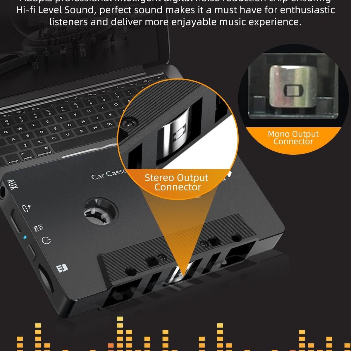 Car Audio Bluetooth 5.1 Compact Cassette Receiver, Cassette Bluetooth Adapter for Car Tape Player, Wireless Streaming Cassette Aux Adapter with Hands-Free Calling, Compatibility with Smartphones, Tablets, MP3, TF Card, Stable Connectivity