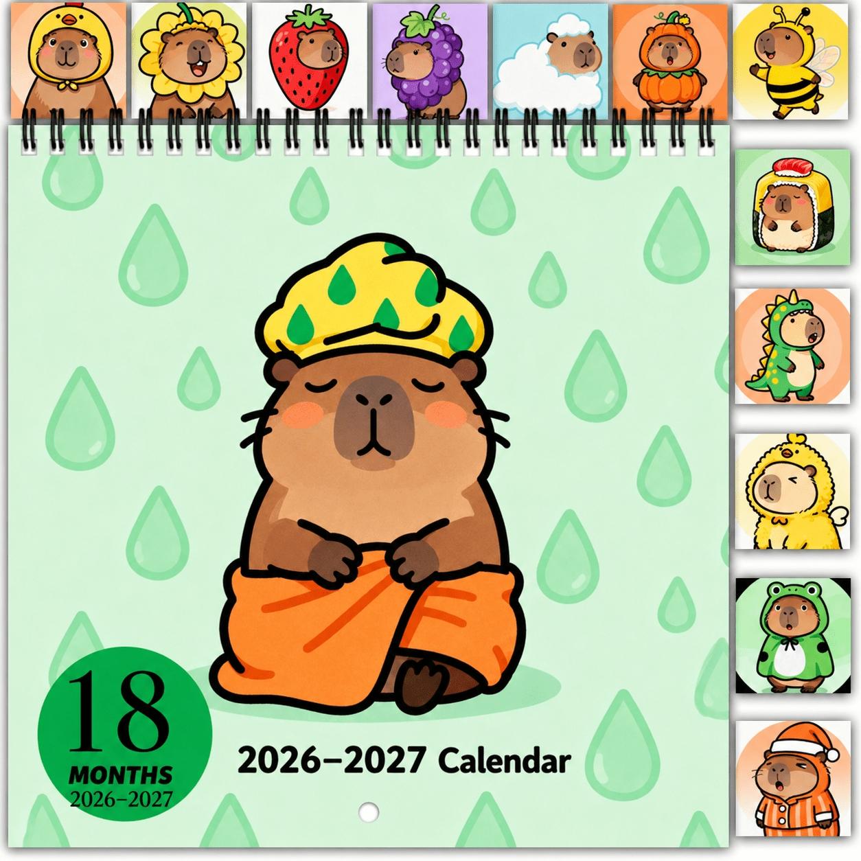 (18-month thick coated paper, spiral double-sided printing) Capybara Funny Wall Calendar 2026-2027 - 18-month daily tear-off desk calendar with hilarious jokes and quotes for office and home decor
