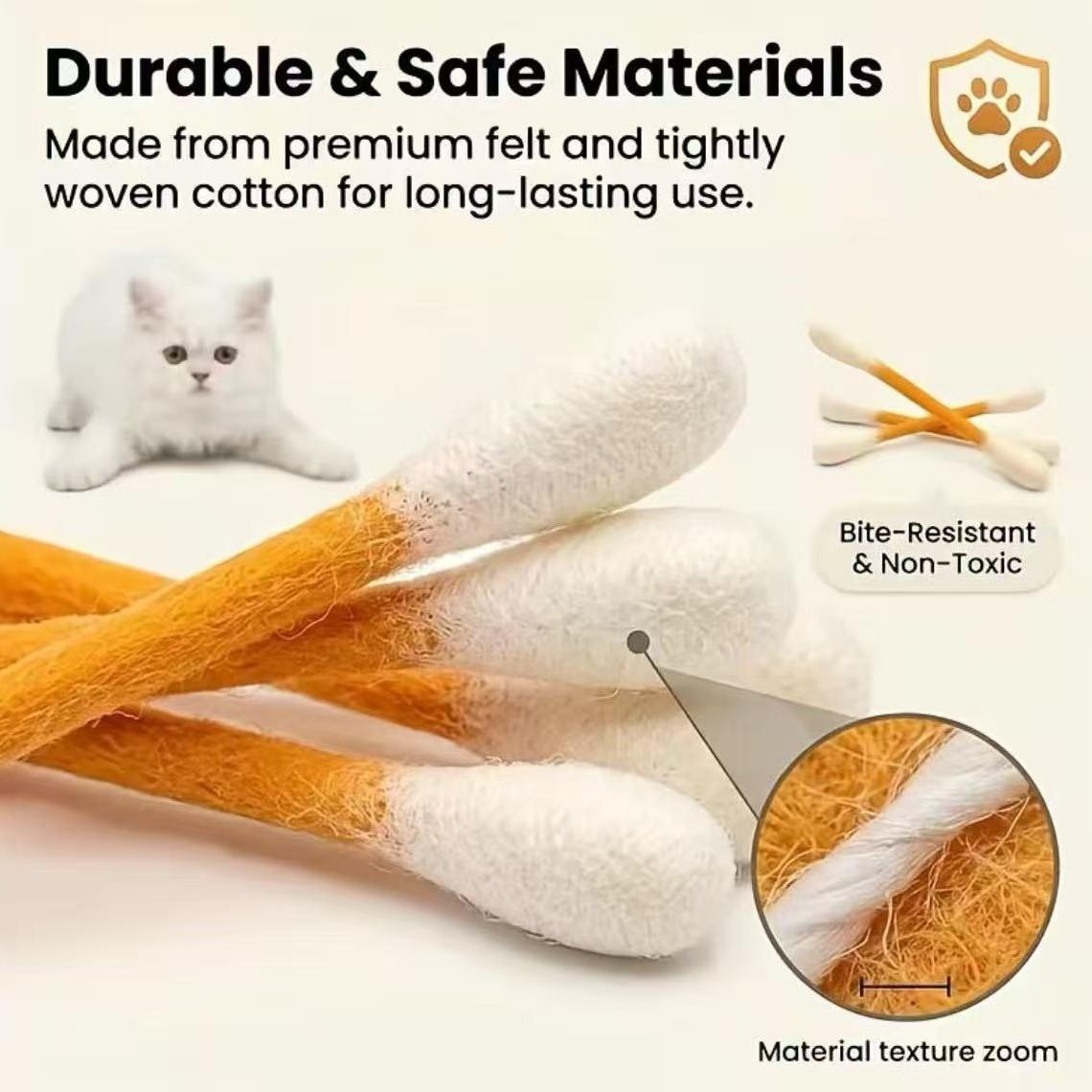 6-Pack Catnip Cotton Swab Shape Cat Toys, Handmade Wool Felting, Safe Non-Toxic, Interactive Chewing Toy for Cats, Dental Health Play