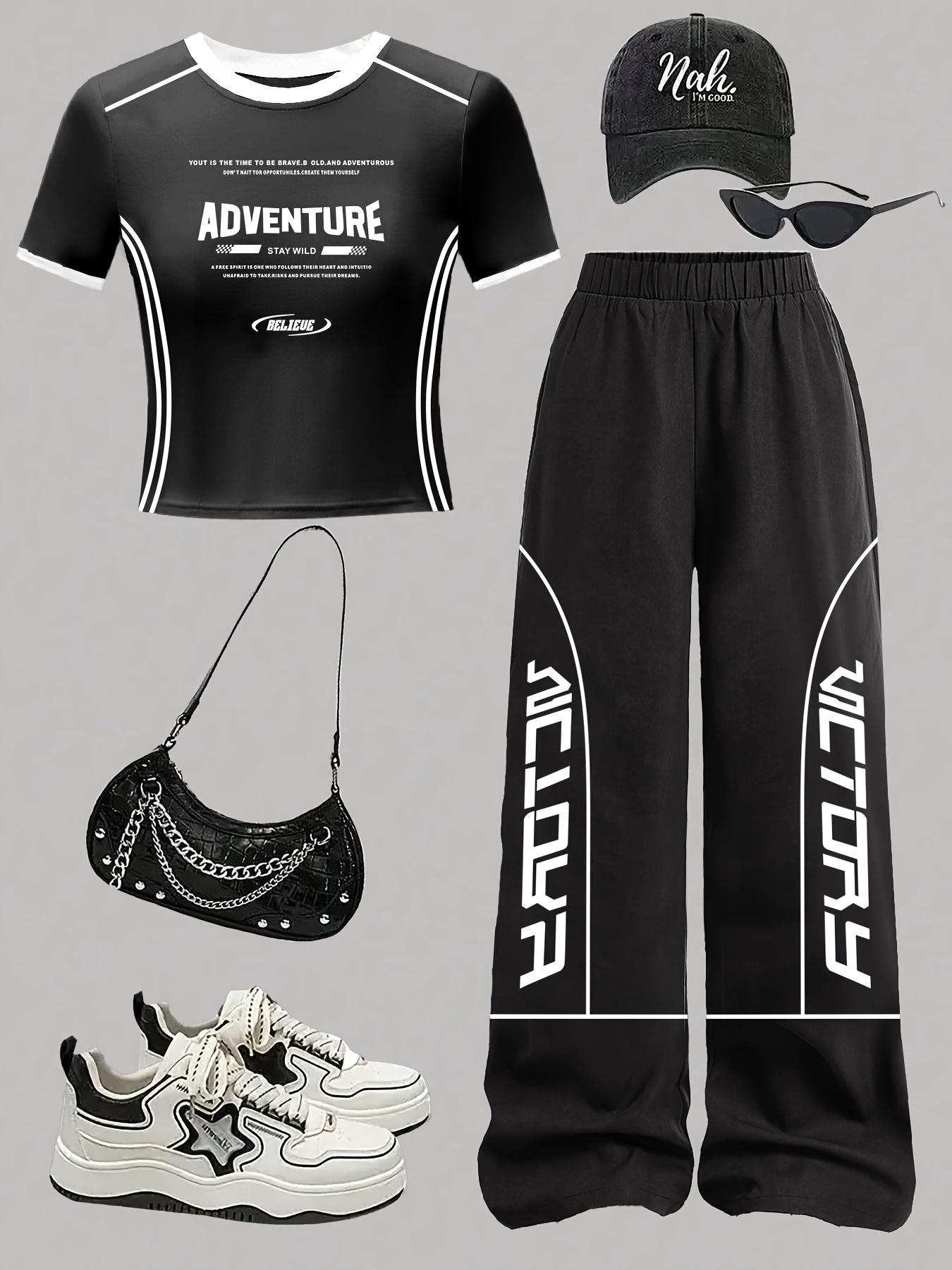 Girl's Letter Print Top & Pants Two-piece Set, Casual Round Neck Top & Jogger Pants for Daily Wear, Kids Clothes for Fall & Winter