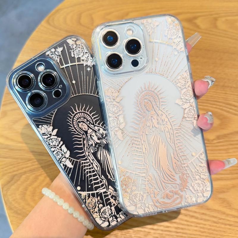 Virgin Mary Pattern Smartphone Case, All-inclusiveClear Soft TPU Shockproof Protective Cover PhoneAccessories Compatible with iPhone 16 ProMaxcase 11 12 13 14 15