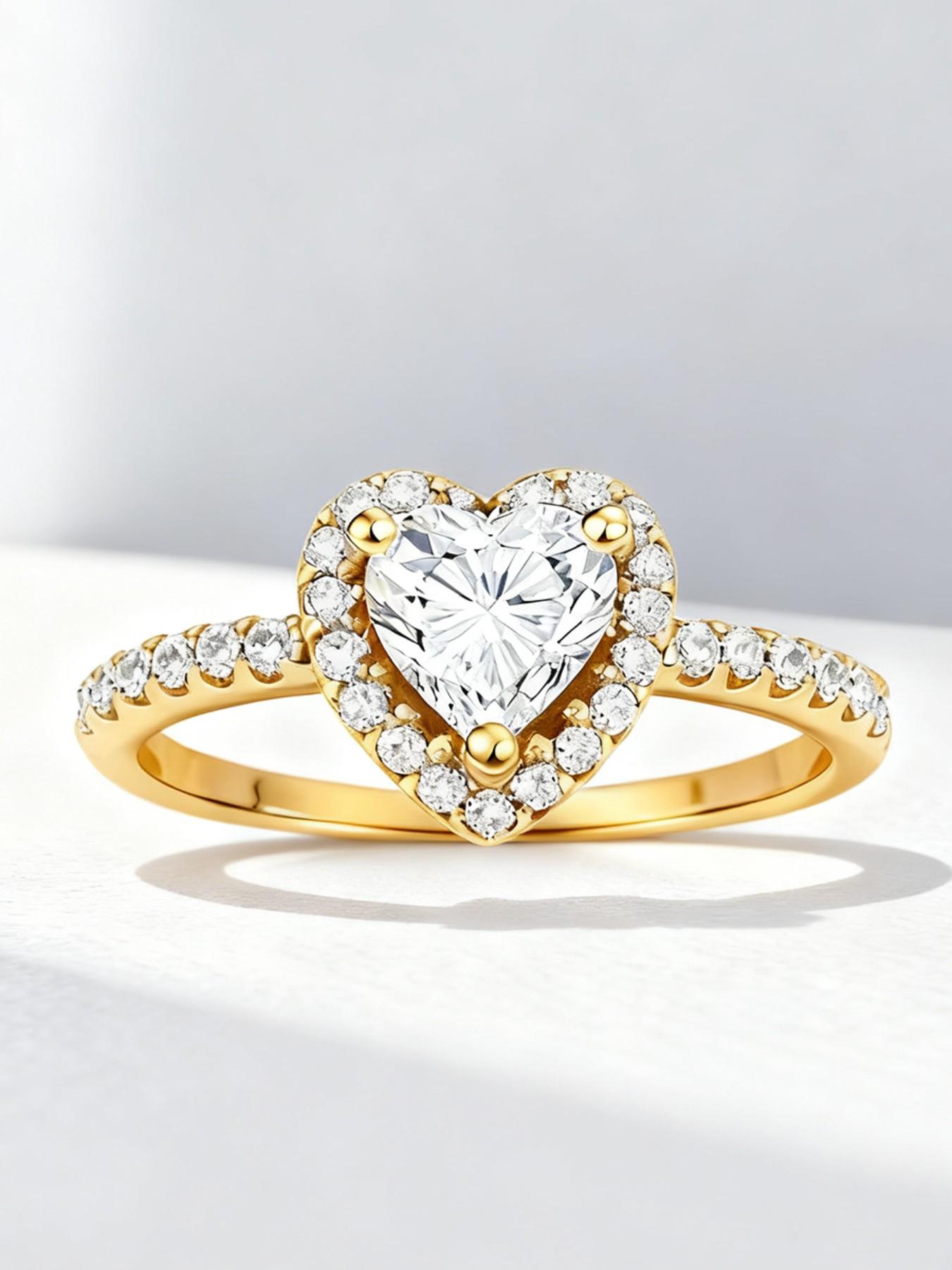 1 PC Elegant Zircon-encrusted Heart-shaped Zircon Ring for Women Fashion Jewelry for Festival Party Daily Clothing Decor Trendy Exquisite Wedding Engagement Promise Ring Ladies Anniversary Party Birthday Valentine's Day Festival Gift for Girlfriend