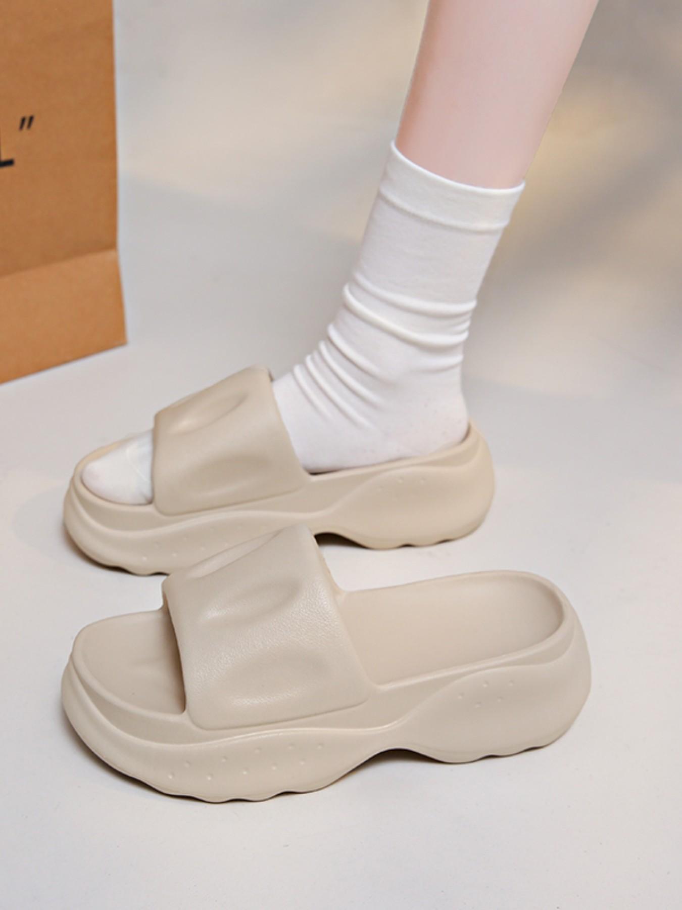 Urban Casual Women's Sandals, Simple Solid Color Soft Sole, Comfortable for Home and Outing, PU Leather Eva Sole, Patchwork Design