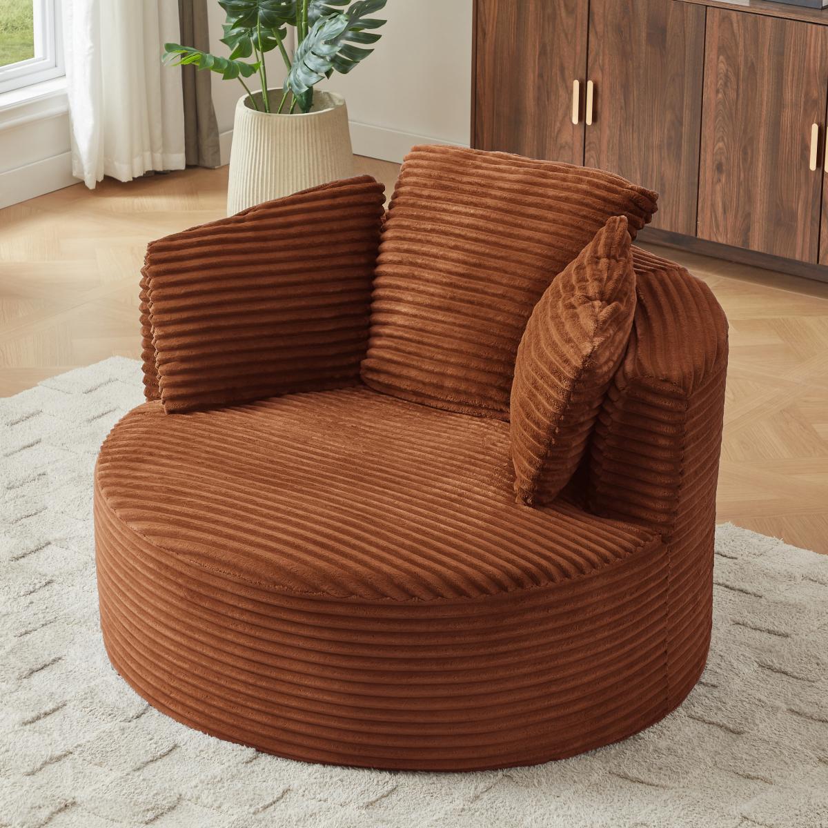 Compressible Corduroy Round Chair with Cushioned Backrest - Modern Comfort Seating for Living Room,Office,Apartment(no swivel)