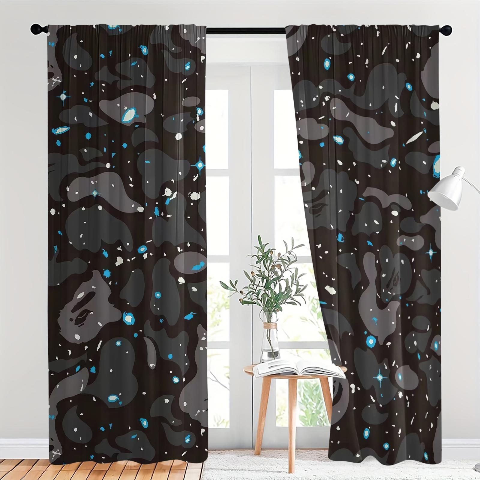 Trendy Black White Camouflage and Animal Silhouettes Curtains Home Decoration Curtain-Two-Piece Rod Pocket Design No Drilling Installation-Privacy Blocking Decorative Drape-Boys Bedroom/Designer Toy Display Room/Gaming Room Decor Window Drapes