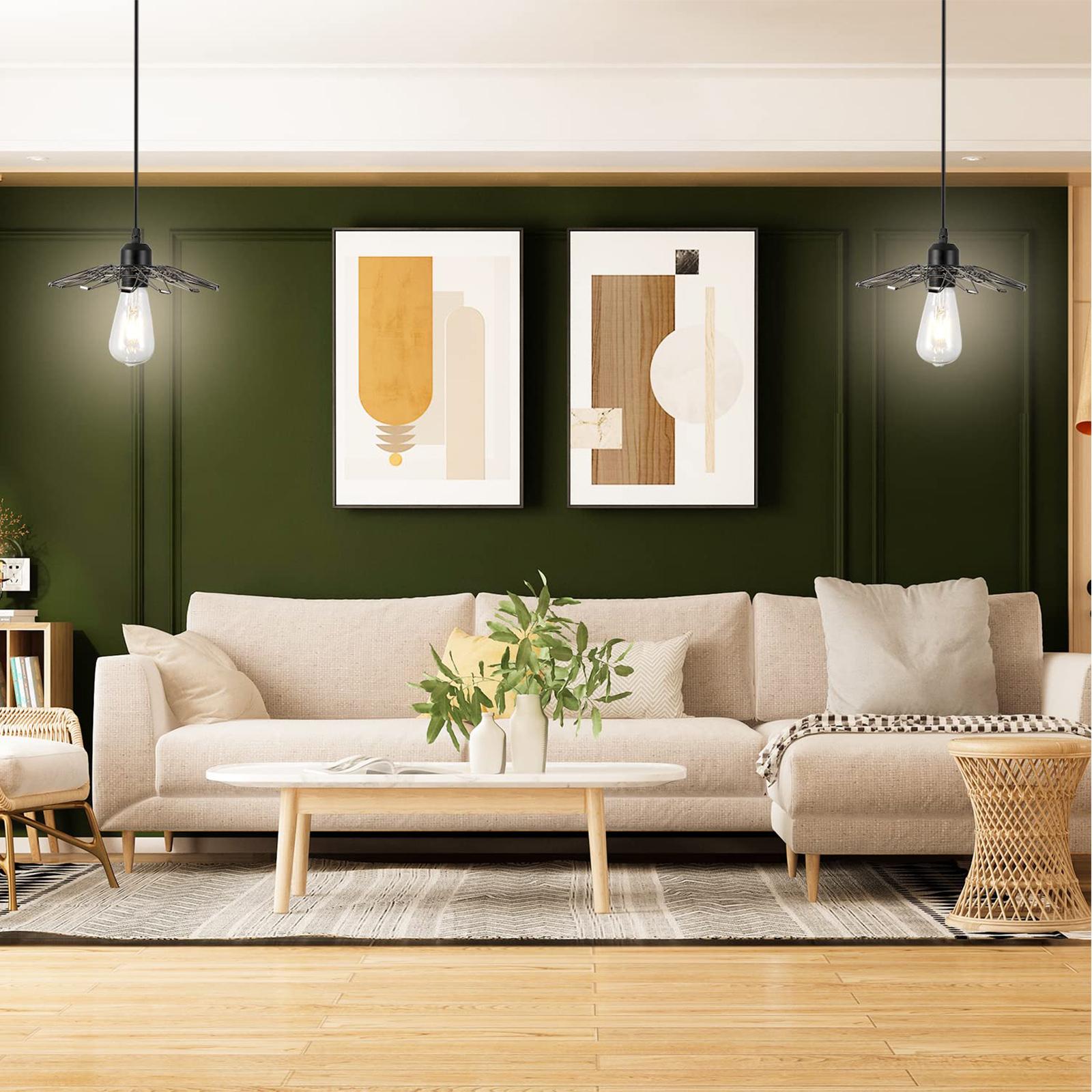 Serbasic Vintage Deformable Metal Cage Pendant Light E27 Base Adjustable Hanging Ceiling Fixture for Kitchen Living Room Dining Room Retro Industrial Style