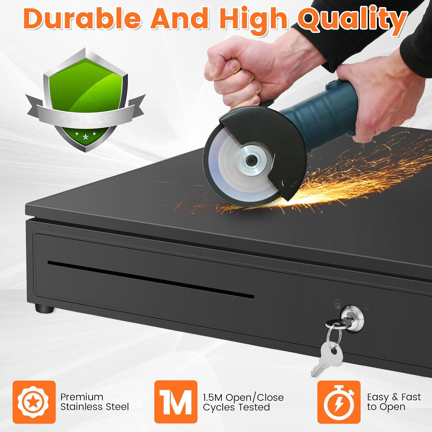 16.4"  Drawer with Media Slot, POS  Register with 5 Bill 8  Slots, RJ11/RJ12 Printer-Driven, 3-Position Key Lock, Heavy-Duty Steel  Register for for Small Businesses