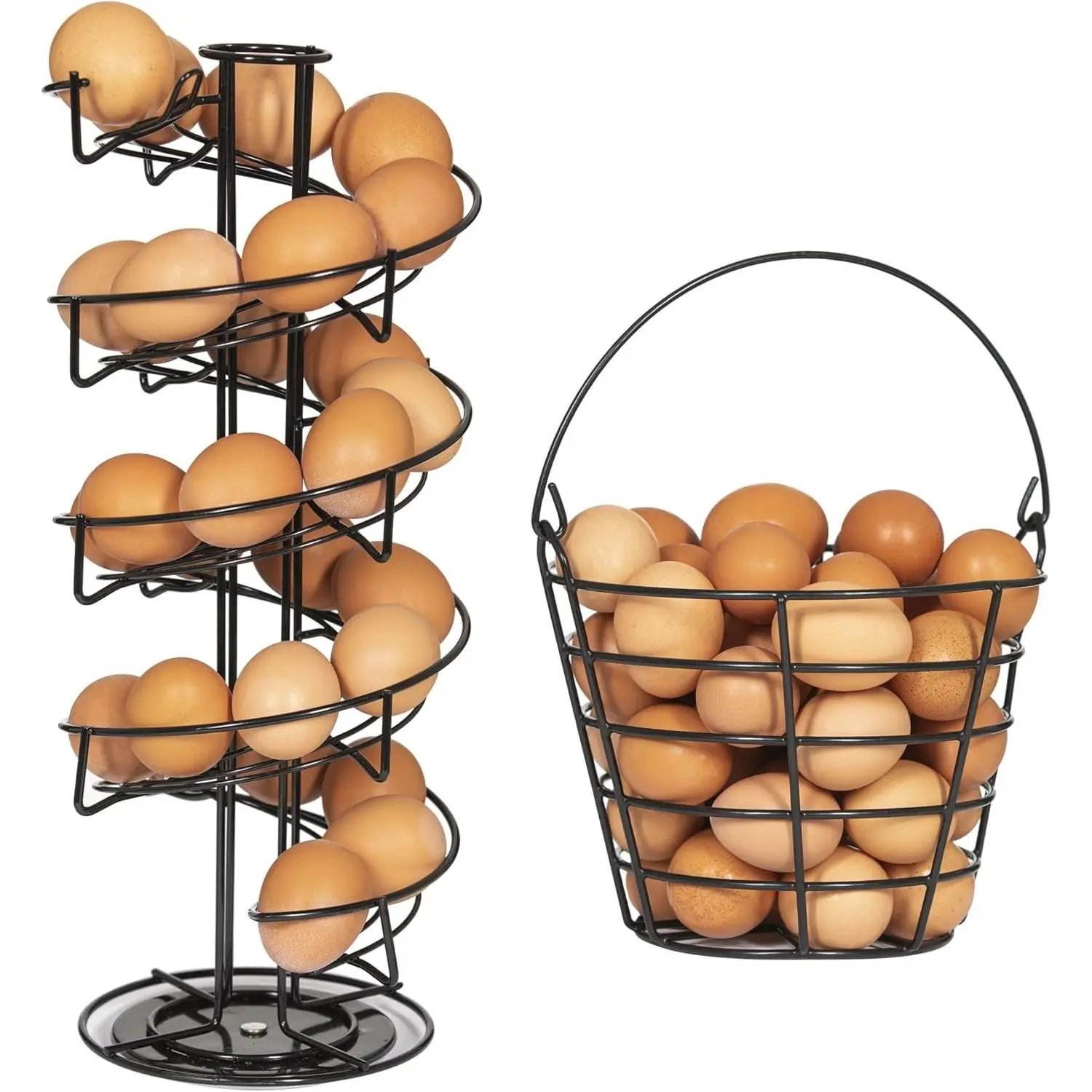 Rotating Spiral Egg Dispensing Rack Countertop Storage & Display Includes Matching Egg Collecting Basket