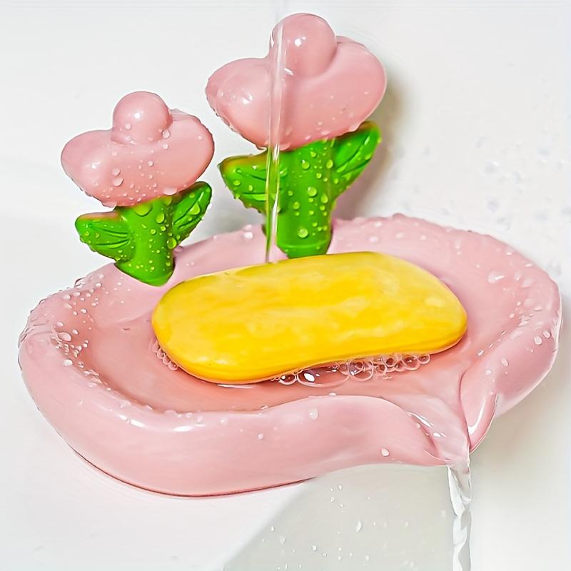 Portable Plastic Flower Soap Dish No Drilling Required Draining Home Bathroom Hotel Sink Soap Container