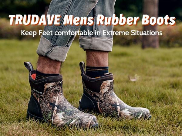 Men's Rain Boots Waterproof Garden Shoes, Ankle Rubber Work Boots, Camp Boots for Mud Snow Farm & Hunting Hiking Fishing Farming Working Outdoor Comfortable