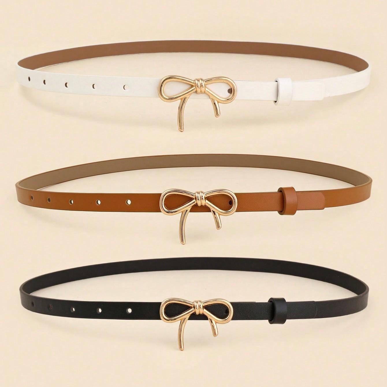 Elegant Bowknot Casual Bohemian Vintage PU Leather Belt Set, 6/3 Pieces, Perfect for Summer, School, Fall Occasions