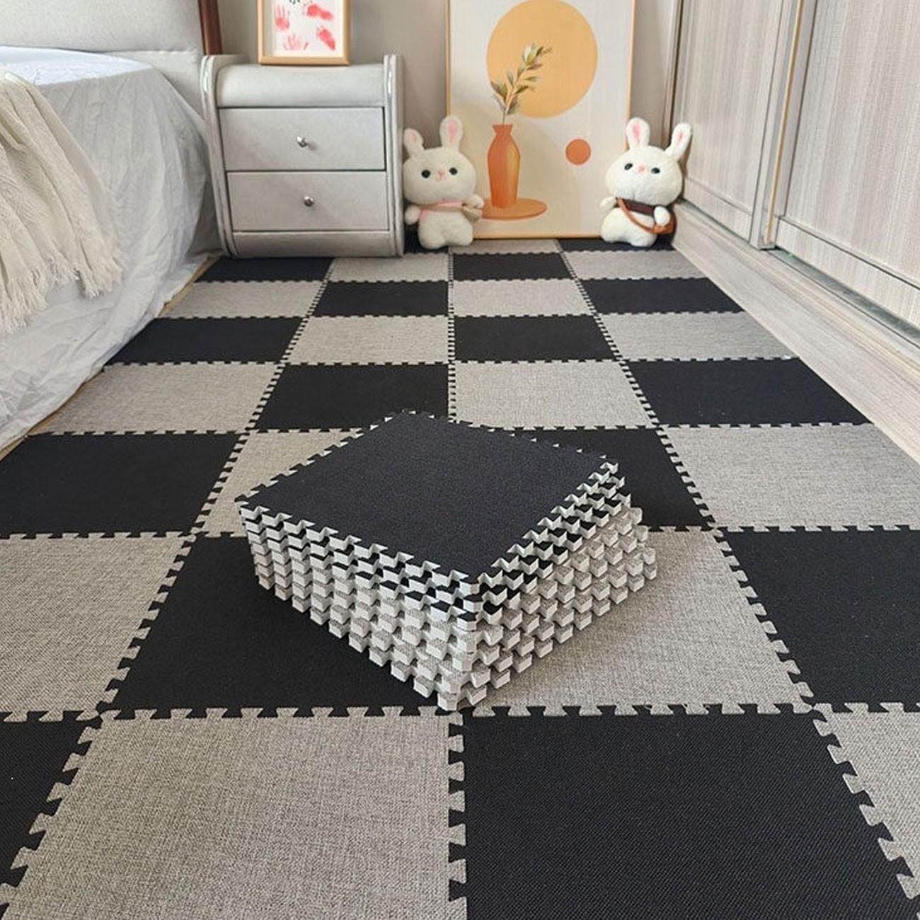 20-Piece Linen Patchwork Rug Set, Interlocking, Washable, Durable, Ideal for Bedroom, Living Room, Balcony, Office, 59.05x47.24 Inches