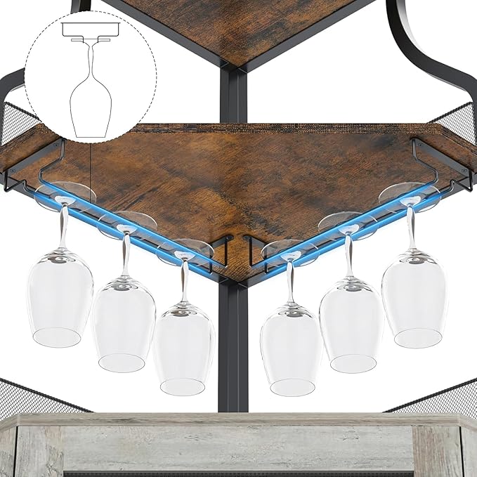 Corner Bar Cabinet with LED Lights, Wine Bar Cabinet with Adjustable Shelf and Glass Holder 5-Tiers Storage Space Corner Liquor Cabinet Industrial Liquor Cabinet for Small Space Corner Bar Cabinet with LED Lights, Wine Bar Cabinet with Adjustable Shelf and Glass Holder 5-Tiers Storage Space Corner Liquor Cabinet Industrial Liquor Cabinet for Small Space