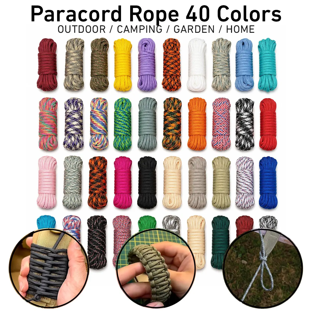 40-Color Mixed Paracord Set, 5mm 7-Strand Durable Polyester Rope for Camping, Hiking, Survival, Lanyards, Bracelets & DIY Crafts