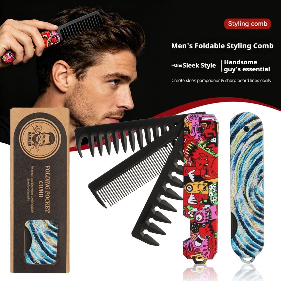 Folding Hair Comb for Men, Pocket Comb with Fine & Wide Tooth,Styling Comb for Travel and Everyday Grooming Combing Hair,Beard or Mustache