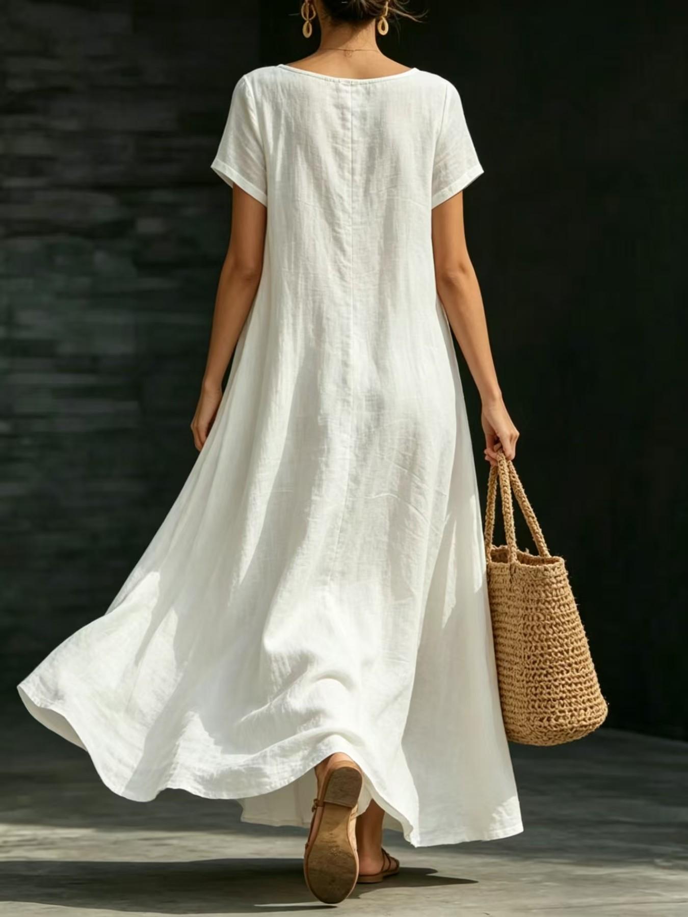 Summer Casual Solid Color Dress, Loose Fit A-Line Long Dress, Commute Vacation Beach Two-In-One, Beach Vacation Leisure Long Dress, Womenswear, Lady