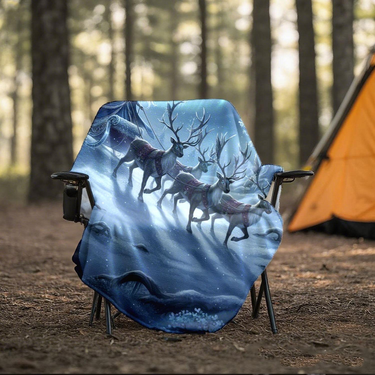 1pc Snow Queen Reindeer Sleigh Flannel Blanket, Super Soft Cozy Warm Throw for Sofa, Bed, Travel, Office, Camping, Luxury Adult Holiday Gift Decor.