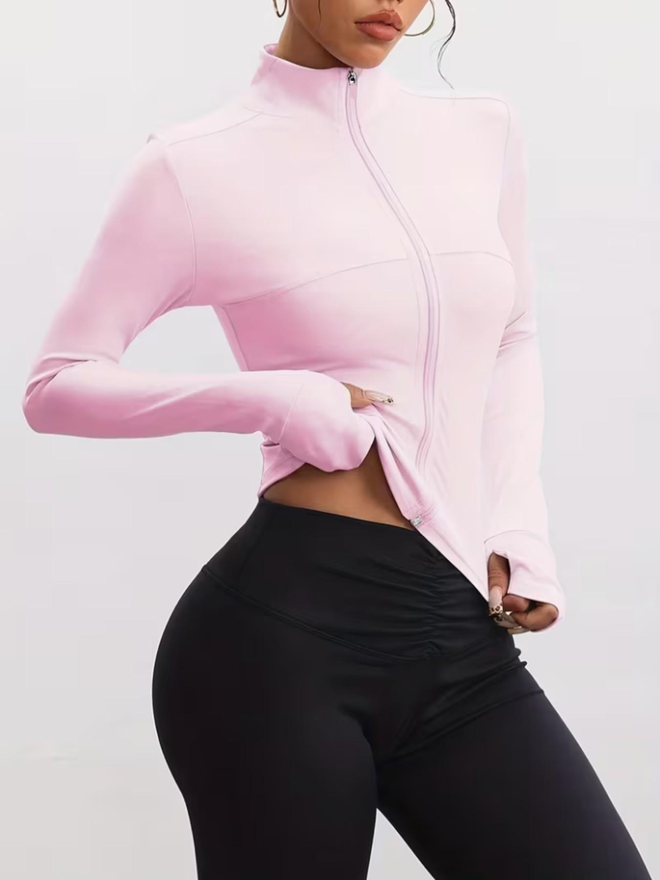 Women's Long Sleeve Sports Jacket, Full Zipper, Thumbholes, Stand Collar, Ideal for Running, Gym, Yoga, Outdoor Training, All Seasons, Workout Clothes Women