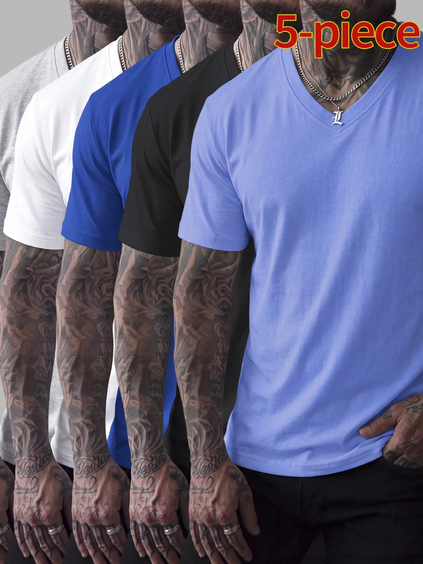 Sky blue + Black + Royal blue + Camel color + Gray