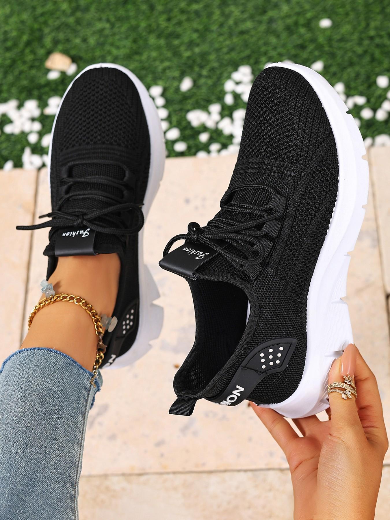 Women's White Knitted Running Sneakers - Spring/Summer New Arrival Breathable, Lightweight, Non-Slip Casual Shoes Athletic Running Shoes Suitable for Daily Outings, Fitness, and Travel