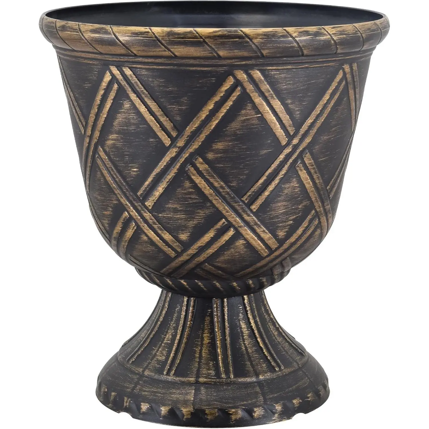 PL60GD Lattice Plastic Garden Urn, Classic Decorative Garden Pot Planter for Indoor and Outdoor Plants, Gold