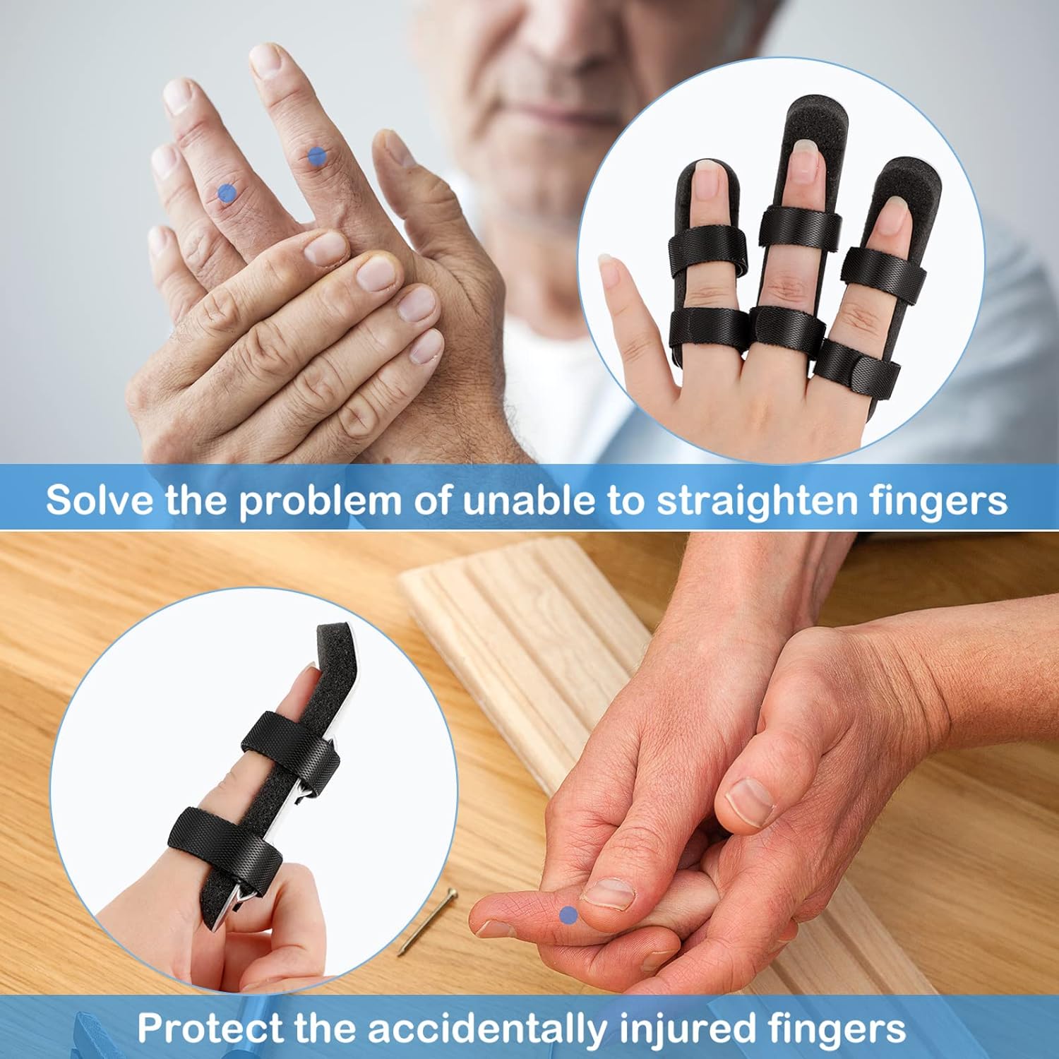 6 Pieces Finger Splint Metal Finger Support Finger Knuckle Immobilization(Black) Healthcare Tool