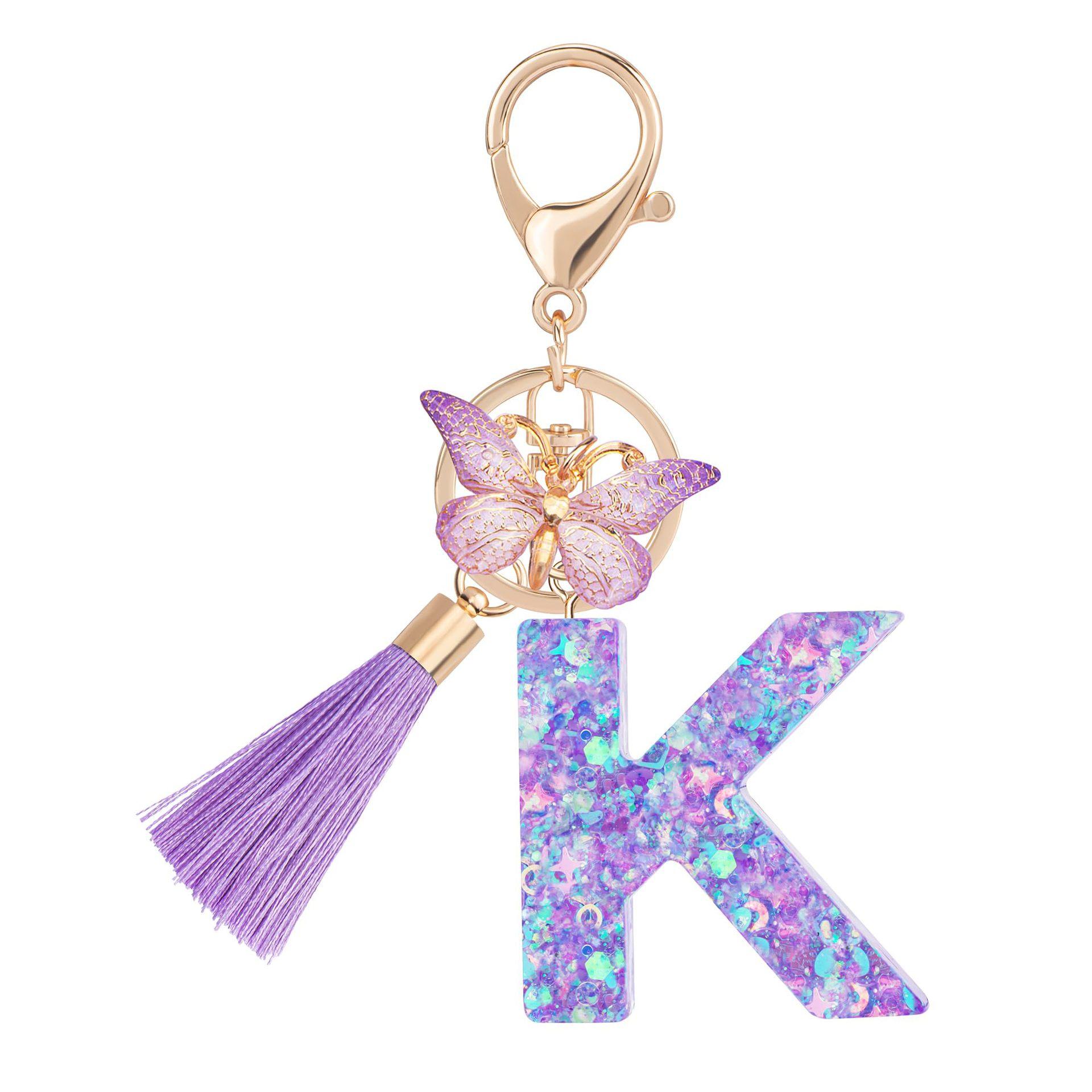 1pc / Initial Letter Keychain Butterfly Key rings Chain Pendant Cute Animal Key Ring Purse Bag Backpack Car Pendant Charm Earbud Case Accessory Women Gift