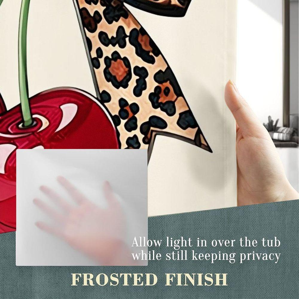 1/4pcs Leopard Print Cherry Bathroom Set with hooks, Beige Shower Curtain Sets with Glossy Red Cherries, Matching Bath Mats & Toilet Cover - Playful Bold Design for Spring Decor, Modern Bathroom Upgrade, Bathroom Supplies