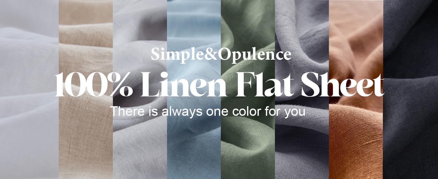 Simple&Opulence French Linen Flat Sheet with Embroidered Border-100% Stone Washed Flax Bedding, Breathable Flat Top Sheet-1 Piece Bed Flat Sheet Only