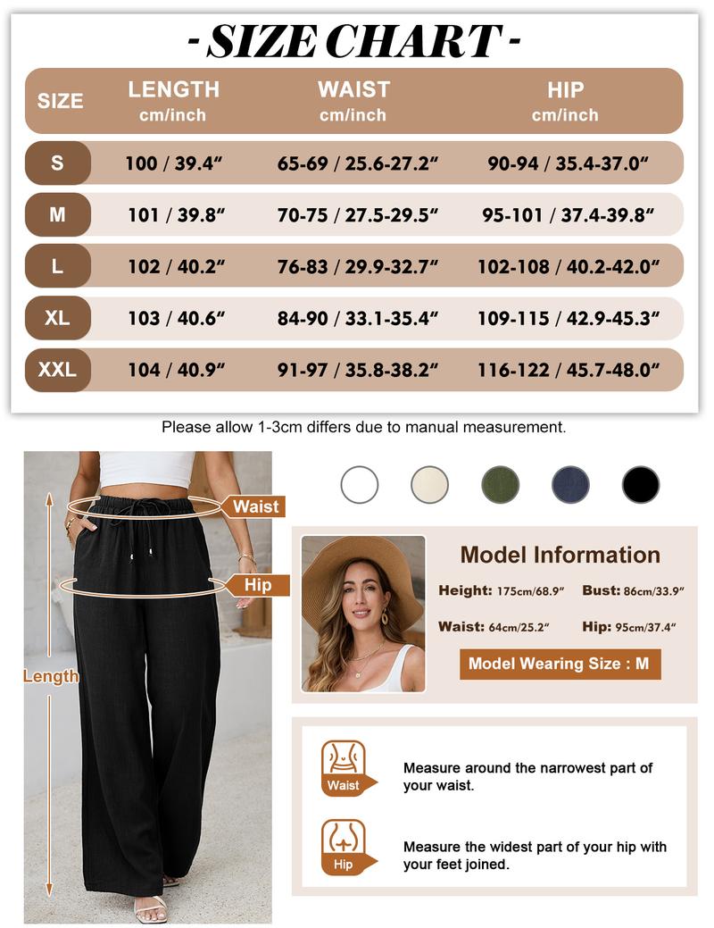 UMIPUBO Shop Womens Linen Pants Casual Wide Leg Pants Summer Palazzo Pants Loose Flowy Beach Pants Drawstring Elastic Trousers Womenswear Womenswear
