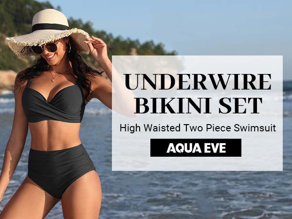 Aqua Eve Women Underwire Bikini Set - High Waisted Two Piece Swimsuit Tummy Control Bathing Suit Push Up Swimwear