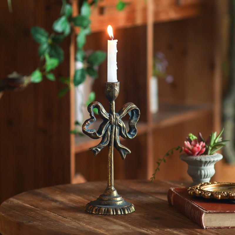 American-Style Vintage Distressed Ironwork Carved Candlestick, Decorative Handicrafts for Living Room Entrance Display, Creative Home Décor Item