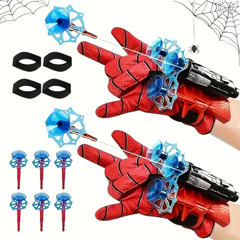 2-Pack Spider Launcher Fidget Toy Set, Includes 6 Bullets, 4 Wristbands, Gloves, Ropes, Ideal for Party Games, Great Gift for Holidays