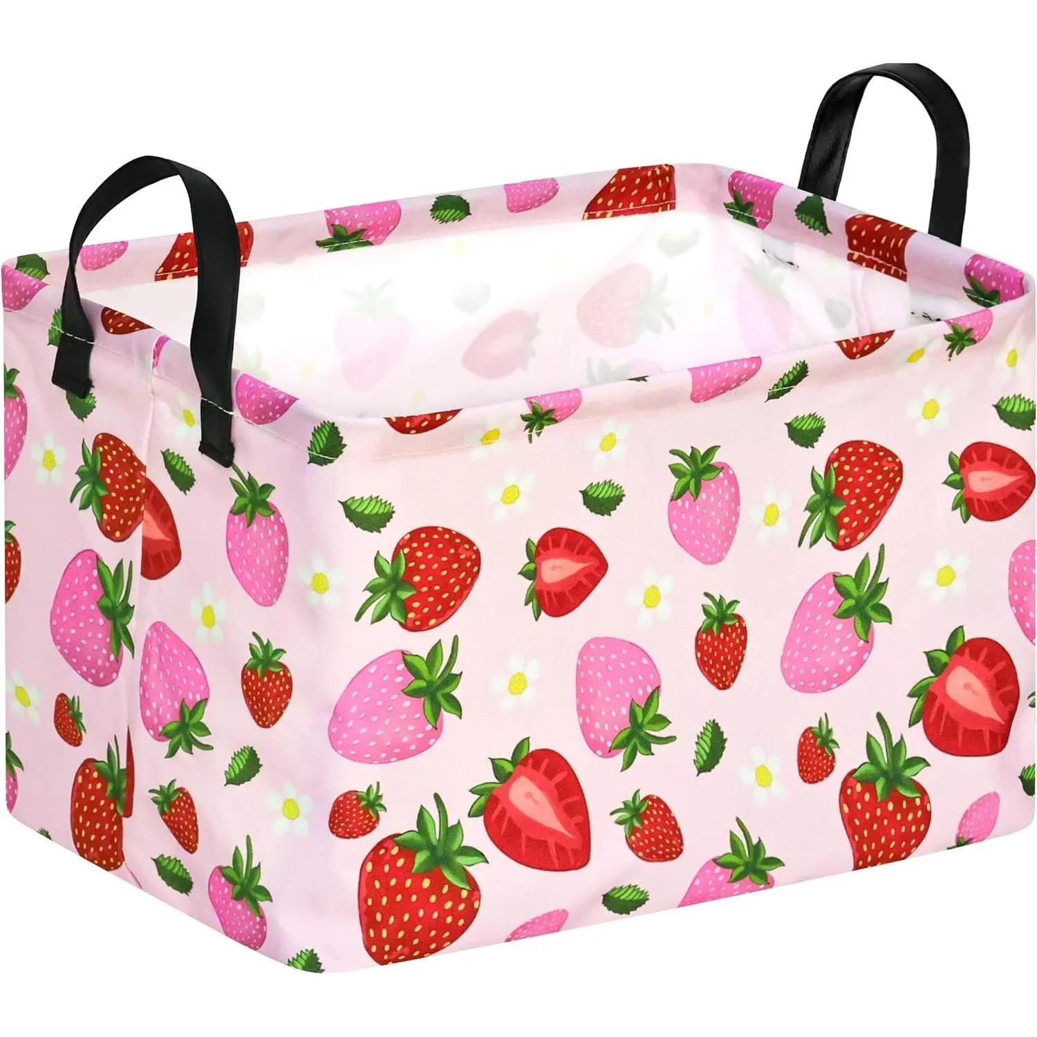 Strawberry Print Collapsible Storage Basket - Cute Clothes Hamper Organizer Bin for Girls Room, Home and Kitchen Shelf(Gift)