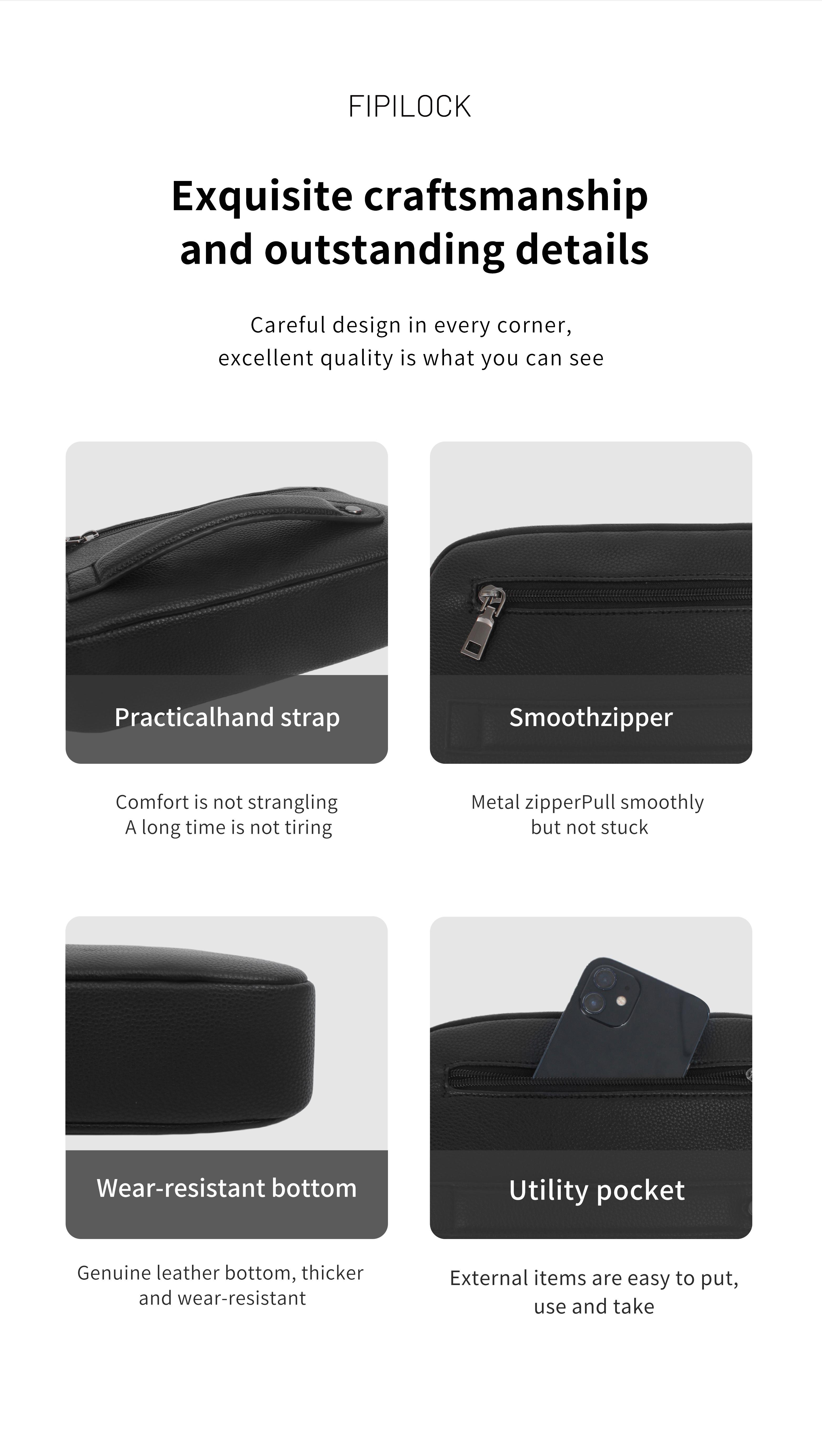 Unisex Fingerprint Handbag, PU Material with Zip Pocket, Biometric Lock, Ideal for Work and Travel, Perfect Gift Option