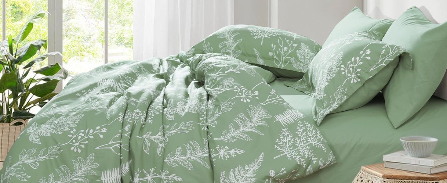 PHF 3/7 counts/set Comforter Set, Reversible Botanical Bedding Set Include Comforter, Pillow Shams, Flat Sheet, Fitted Sheet and Pillowcases