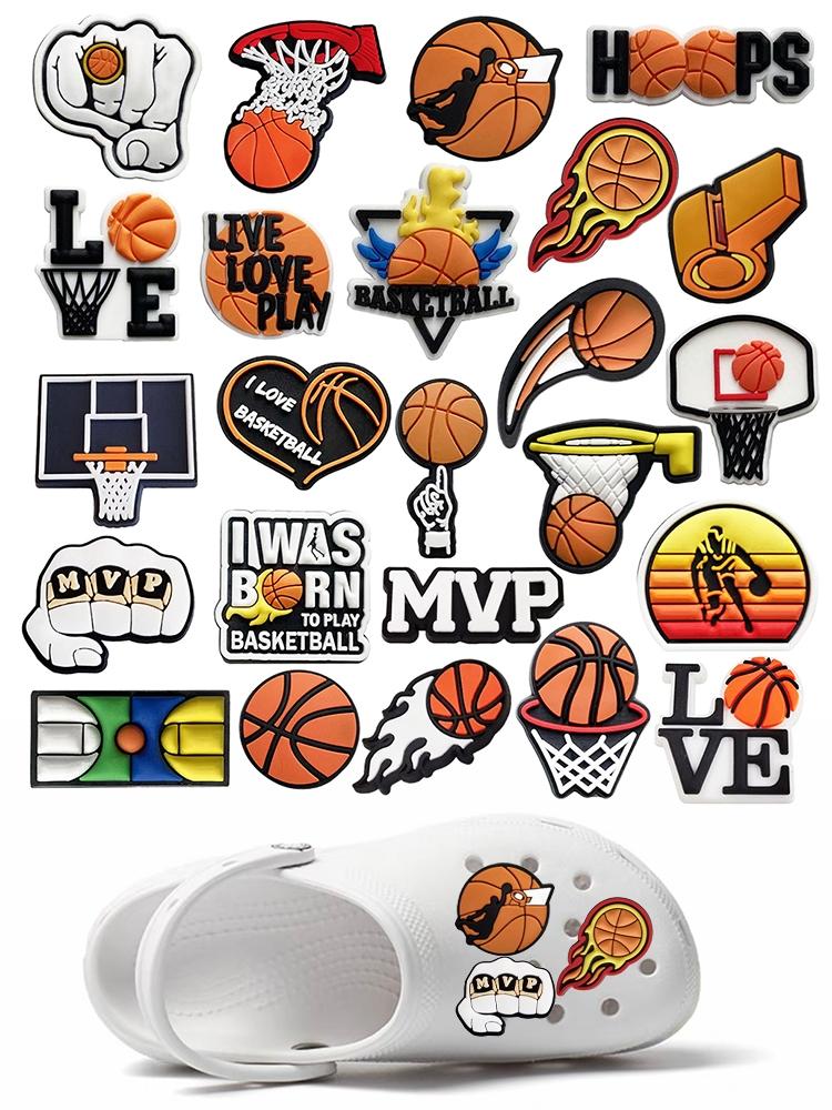 24-Piece Basketball Series PVC Shoe Charms For Bubble Slides Clogs Sandals,PVC Shoe Decorations Accessories Buckle For Christmas Birthday Gifts