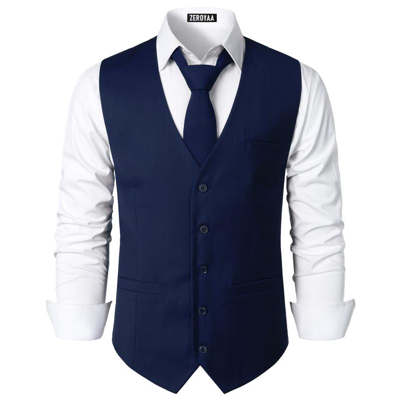 ZEROYAA Men's Hipster Urban Design 3 Pockets Business Formal Dress Vest for Suit Tuxedo